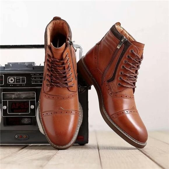 Mens Chelsea Boots, Stylish and Comfort Leather Chukka Ankle Boots with Zipper